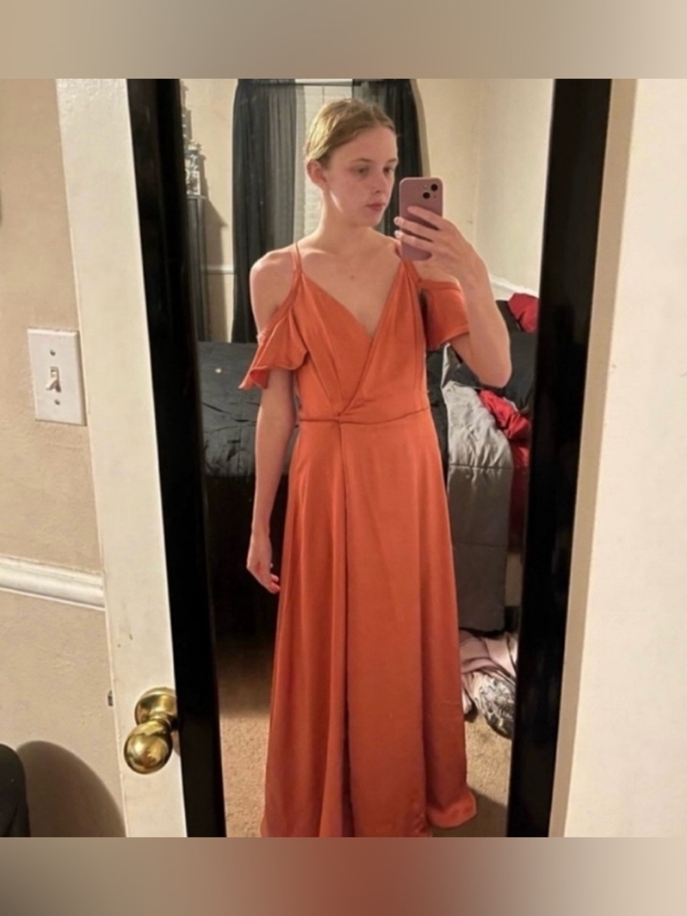 Nine West Burnt Orange Cold-Shoulder Maxi Dress